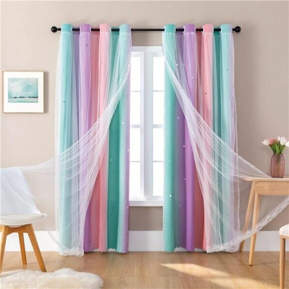 Curtains for Girls Bedroom Decor, Rainbow Curtains for Kids Room Decor, - Picture 5 of 7